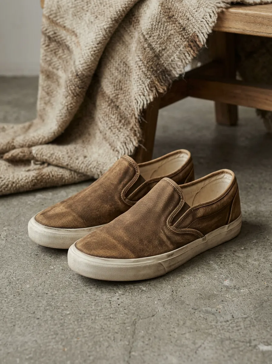 Men's Vintage Brown Distressed Canvas Slip-on Shoes