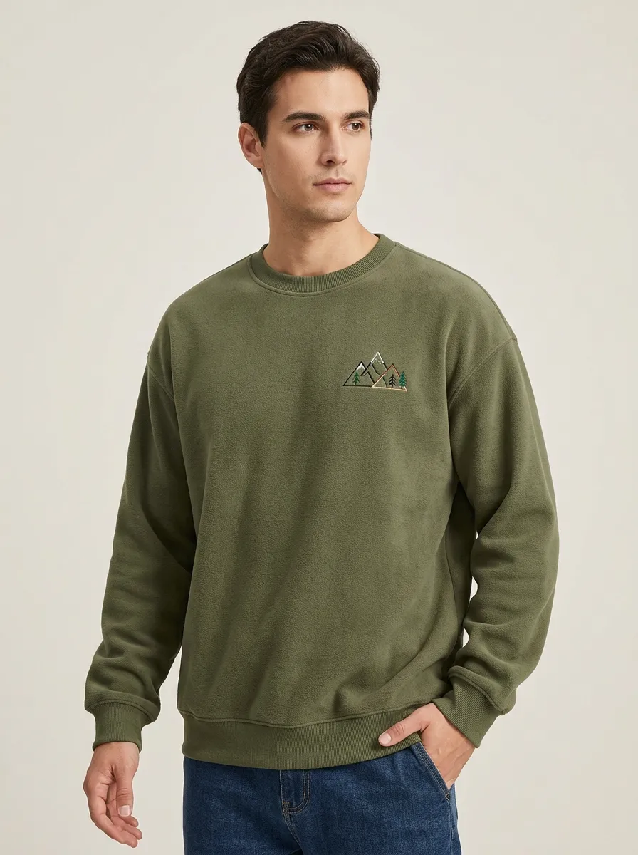 Men's Olive Green Outdoor Mountain Forest Fleece Sweatshirt
