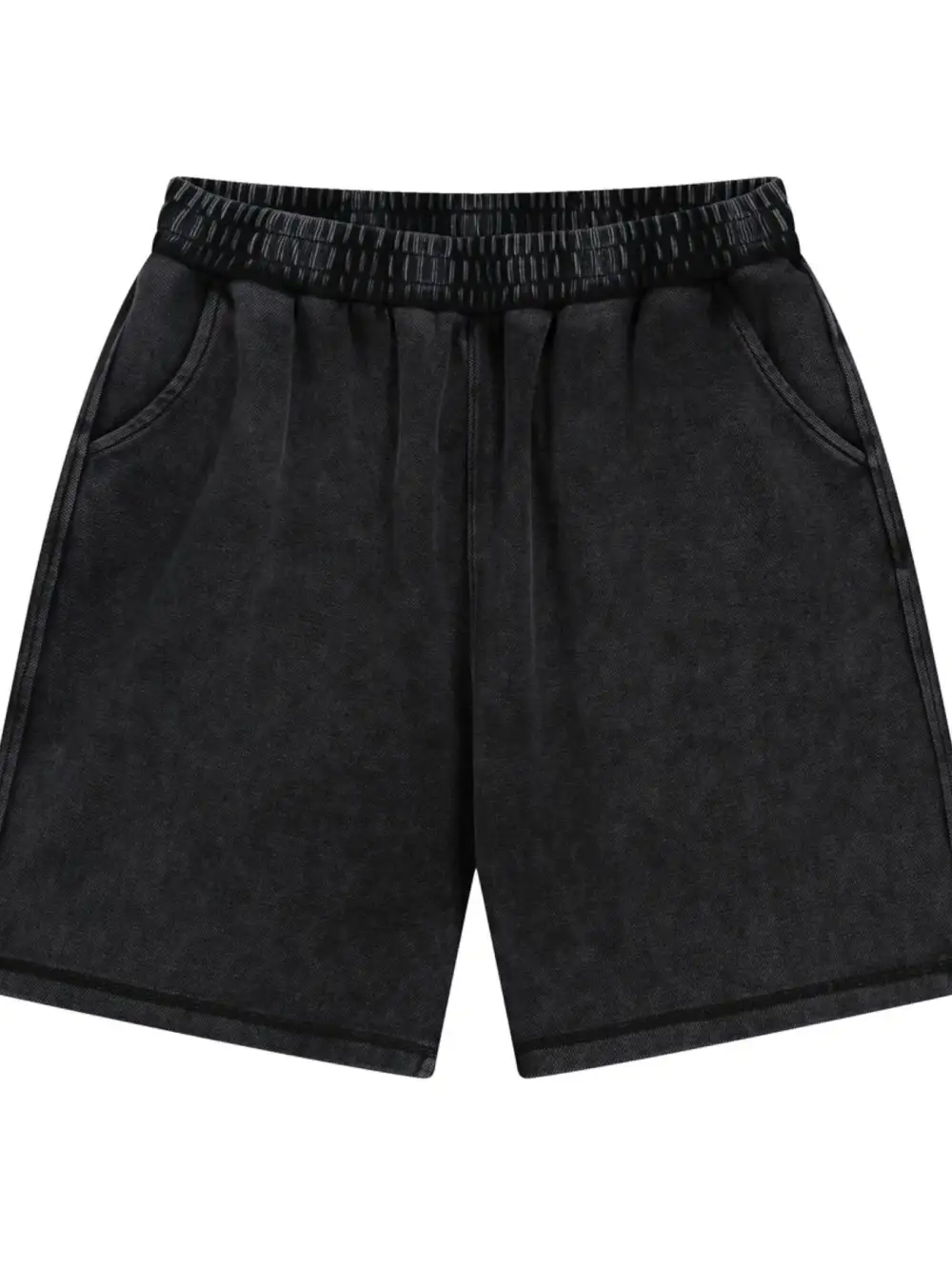 Classic Elastic Waist Pocket Detail Washed Casual Shorts
