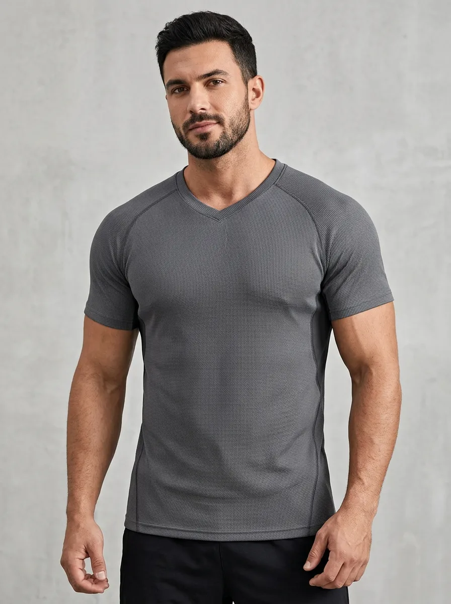 Slim-Fit V-Neck Waffle-Knit Raglan-Sleeve Men's Slim-Fit T-Shirt