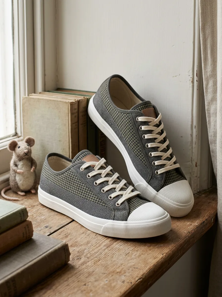 Men's Herringbone Houndstooth Pattern Printed Canvas Shoes