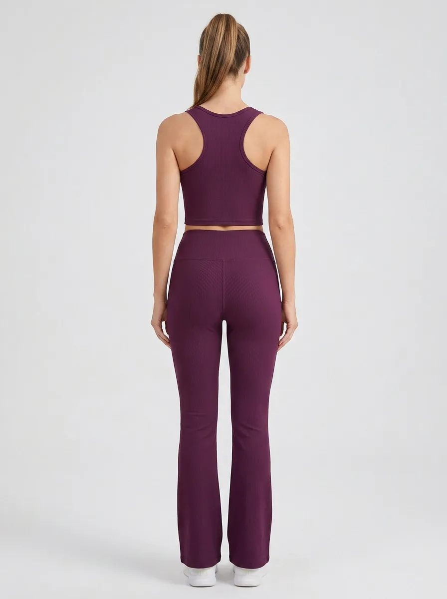 Ribbed Cropped Yoga Flared-Leg Women's Tank Top Flare Pants Active Set