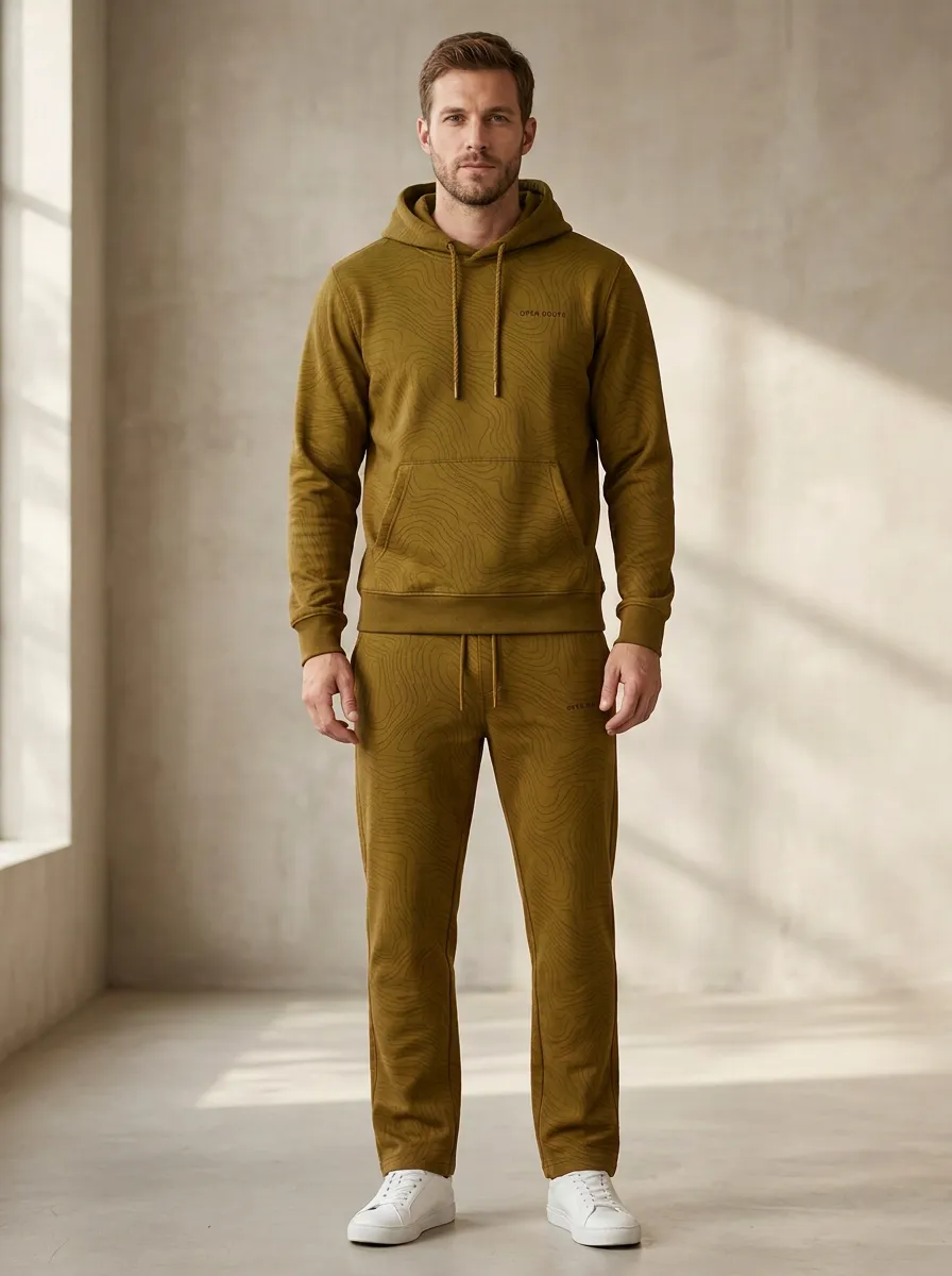 Men's Everyday Minimalist Topographic Pattern Print Jogger Set