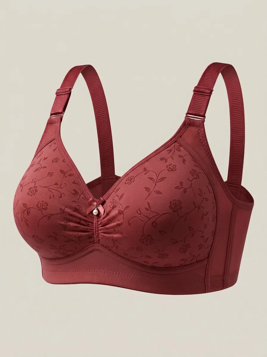 Women's Plus Size Peach Rose Floral Full-Coverage Wireless Bra