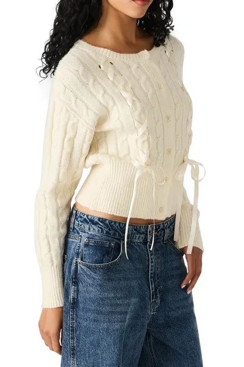 Cable Knit White Button Cardigan