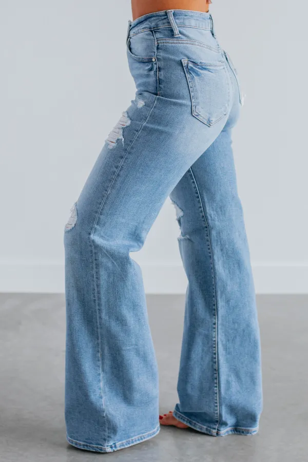 Women's High Rise Long Length Distressed Jeans