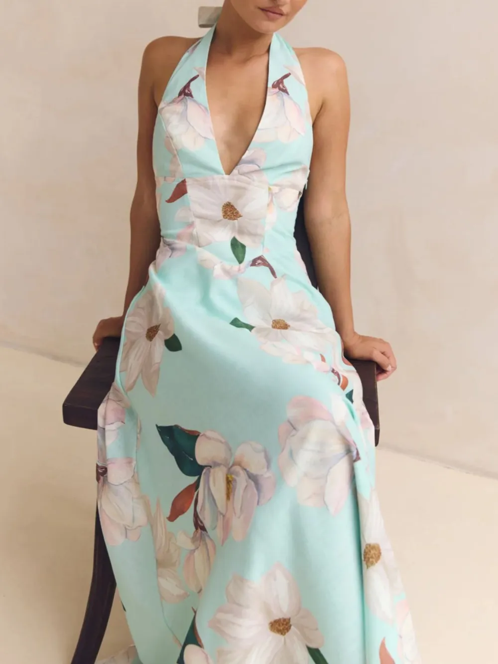 Casual Floral Print Halter Neck Maxi Dress