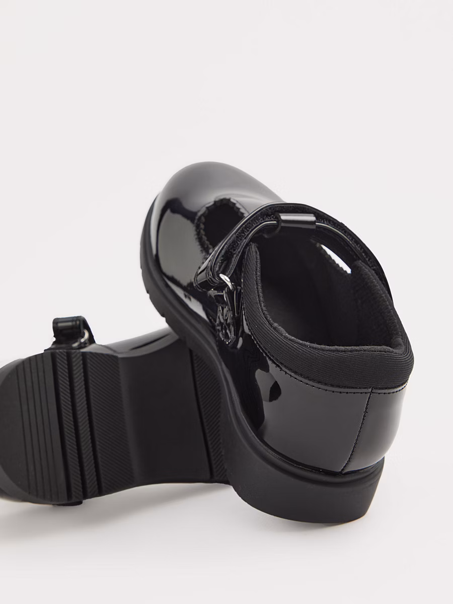 Wide Fit Black Patent Scallop T-Bar School Shoes detail 1