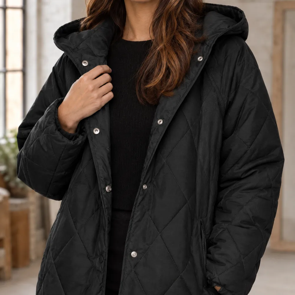 Hooded Quilted Mid-Length Jacket