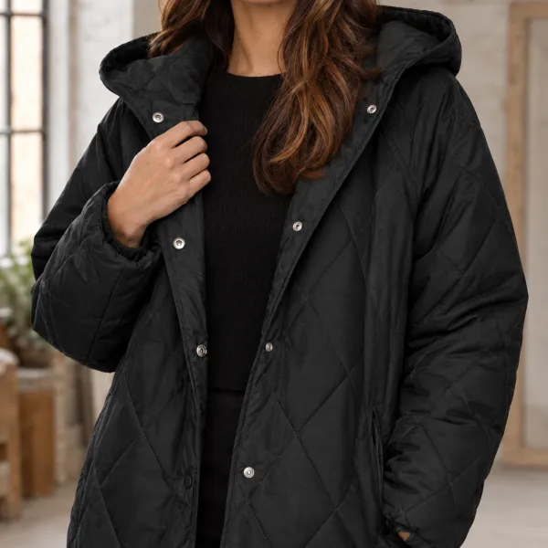 Hooded Quilted Mid-Length Jacket