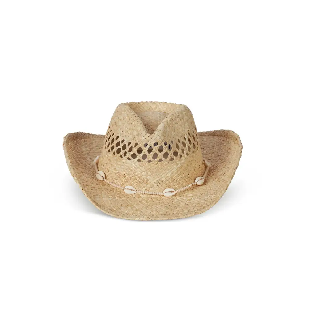 Seashell Bead Raffia Cowboy Hat