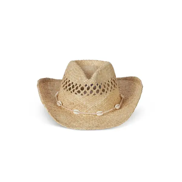 Seashell Bead Raffia Cowboy Hat