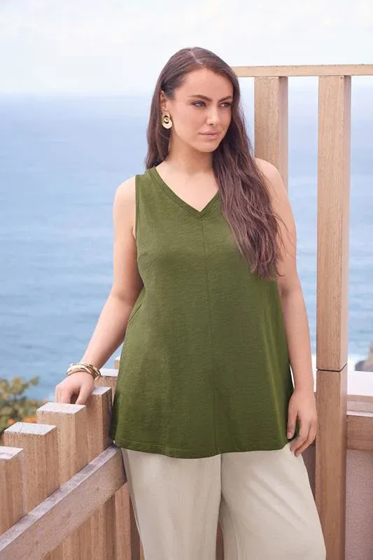 Khaki Green Premium Cotton Vest Top