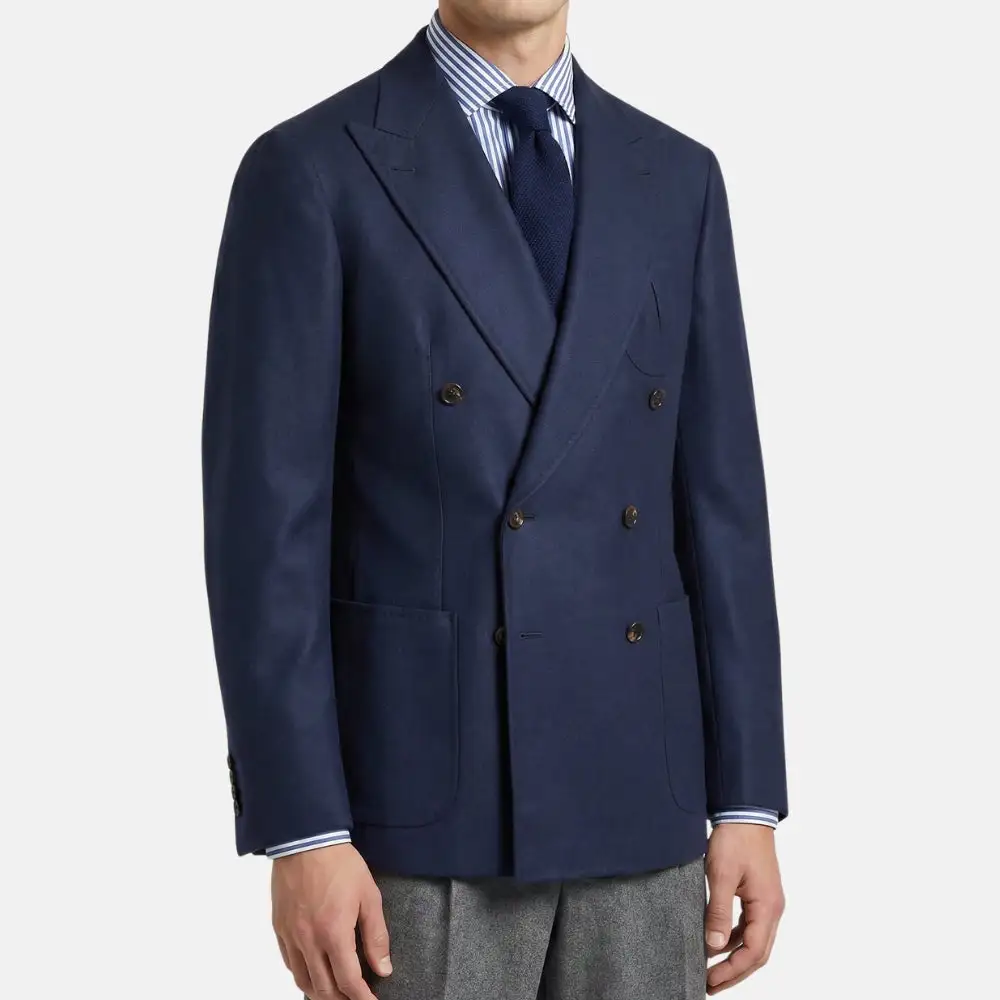 Double Breasted Flannel Wool Blazer Jacket