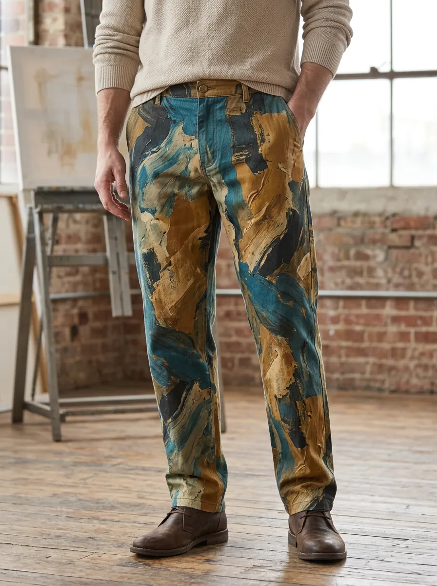 Men's Abstract Print Straight-Leg Trousers