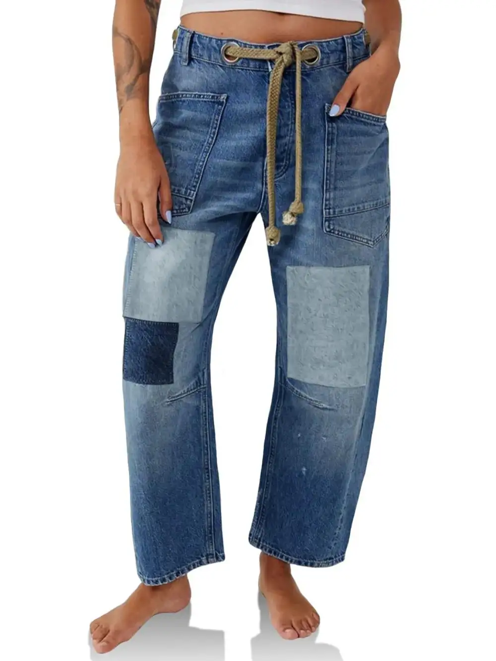 Tailored Wide Leg Washed Denim Jeans