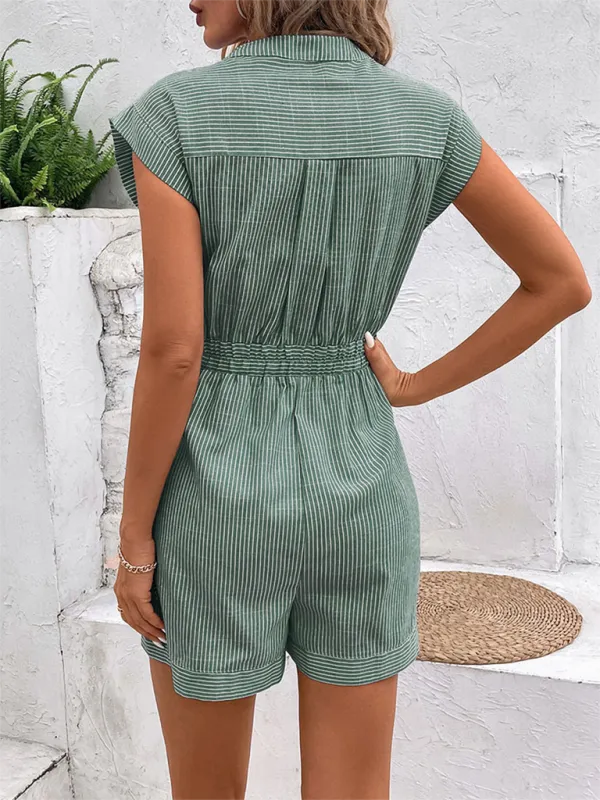 Pinstripe Short Sleeve Jumpsuit Shorts
