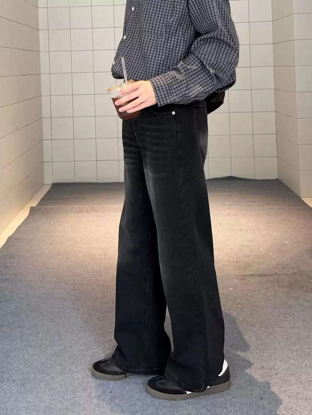 Faded Effect Straight Leg Jeans