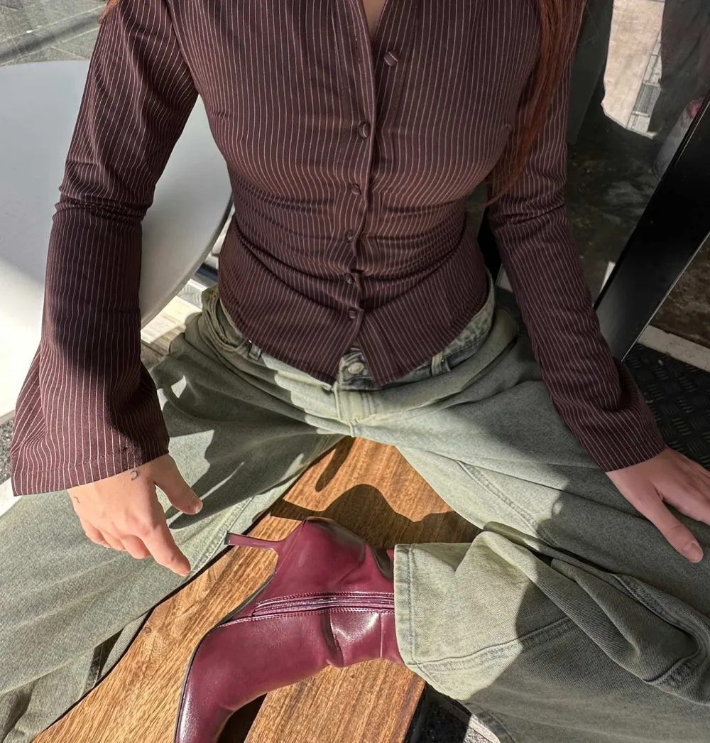 Brown Pinstripe Long Sleeve Shirt