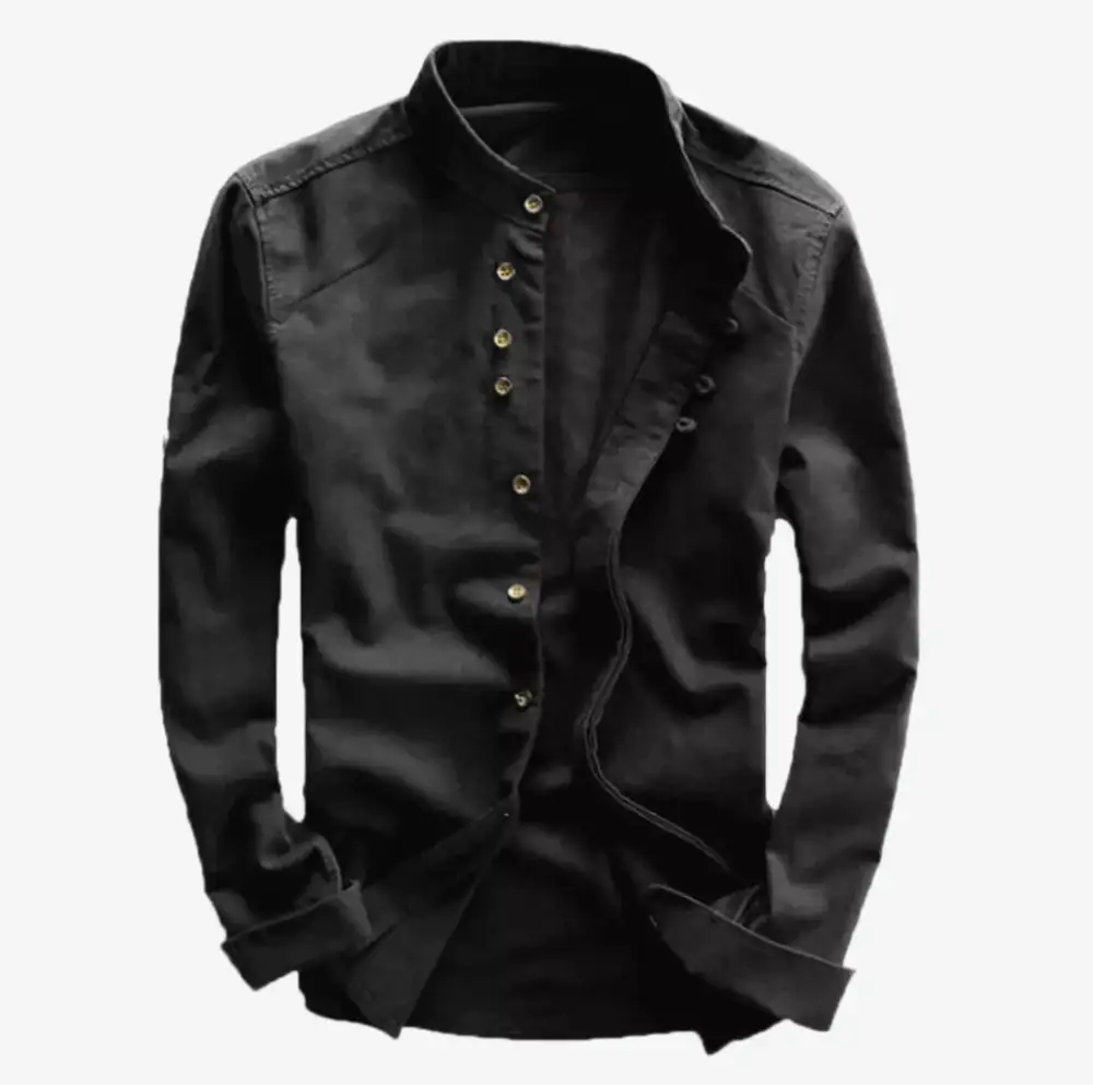 Mandarin Collar Grandad Collar Long Sleeve Casual Shirt