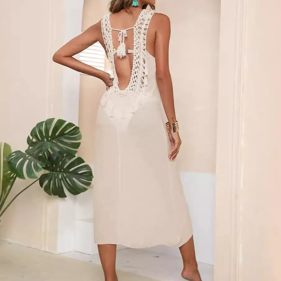 Women's V-Neck Sleeveless Crochet Beach Dress