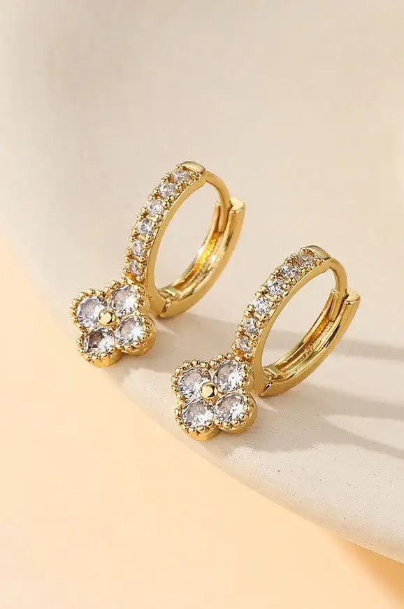 Dainty Clover Crystal Huggie Hoop