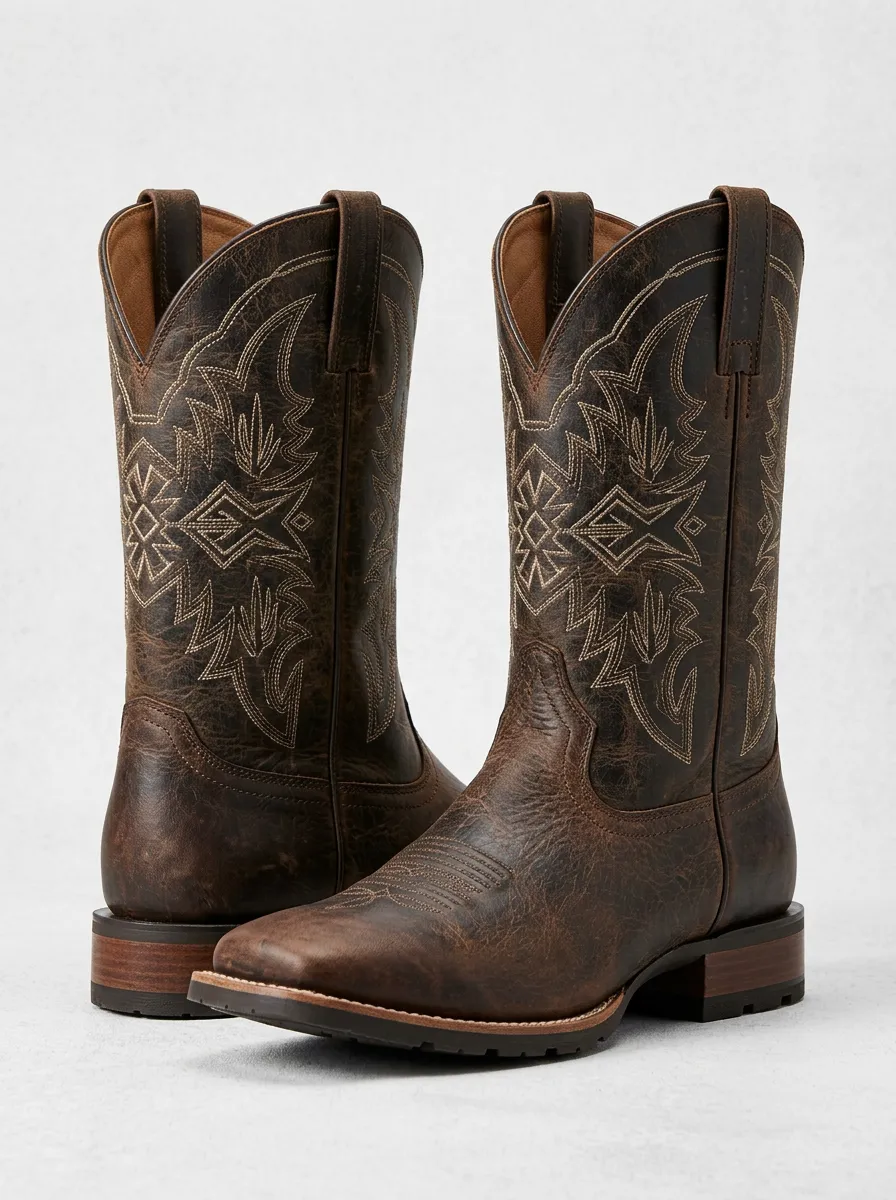 Trail Embroidered Distressed Leather-Look Heritage Look Men's Western Cowboy Boots