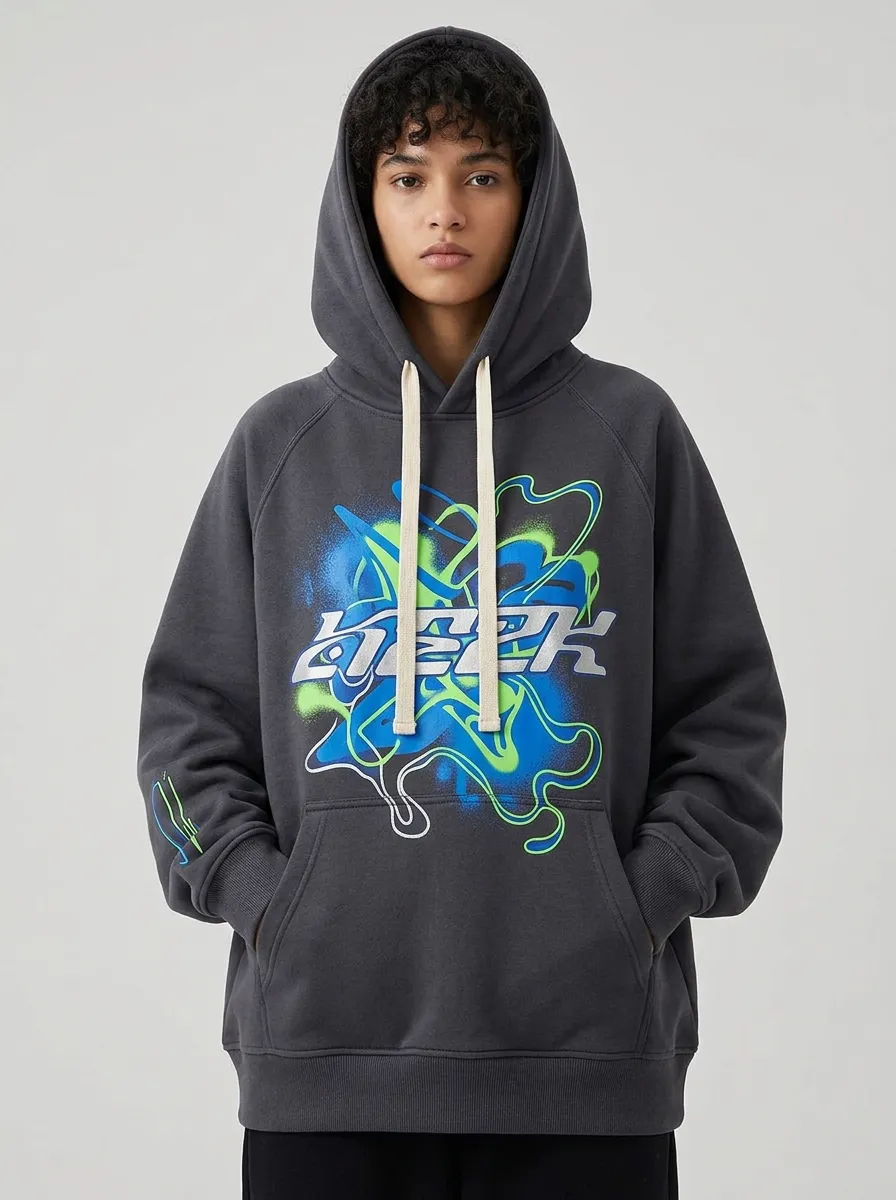 Unisex Streetwear Graffiti Neon Blue Green Hoodie