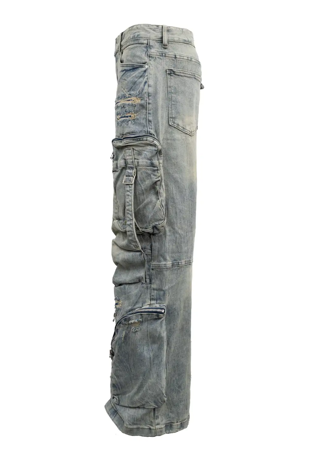 Men's Washed Wide Fit Utility Cargo Baggy Denim Pants