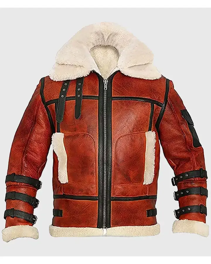 Aviator Shearling Double Collar Leather Jacket