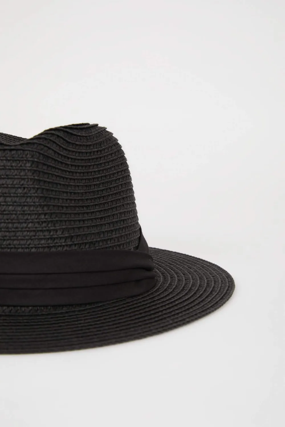 Ladies' Black Strappy Straw Hat