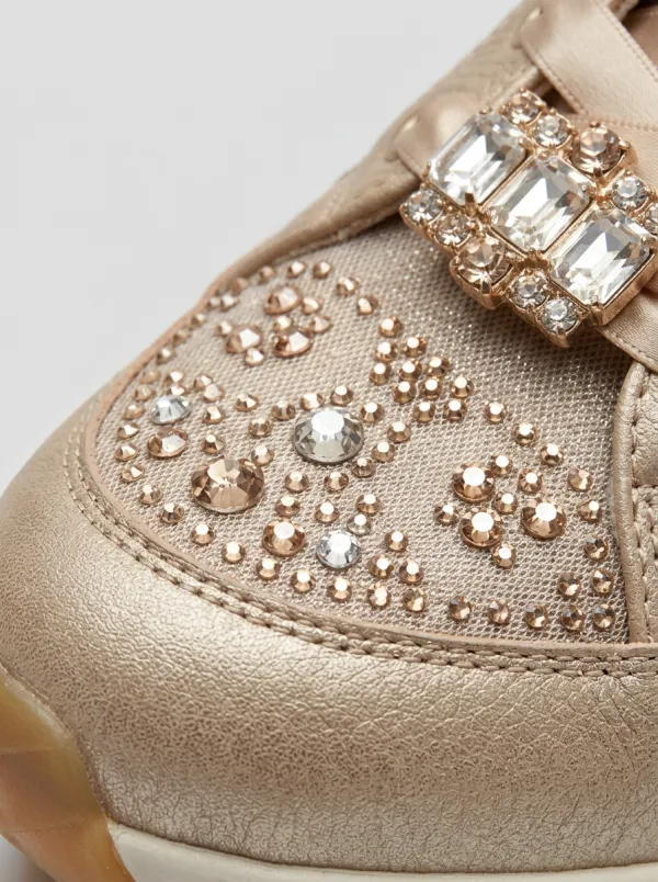 Lace-Detail Buckle-Strap Lace-Up Women's Rhinestone Platform Shoes