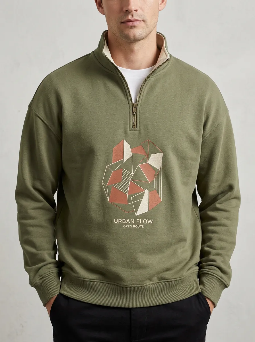 Casual Pattern Half-Zip Geometric Men's Half-Zip Sweatshirt