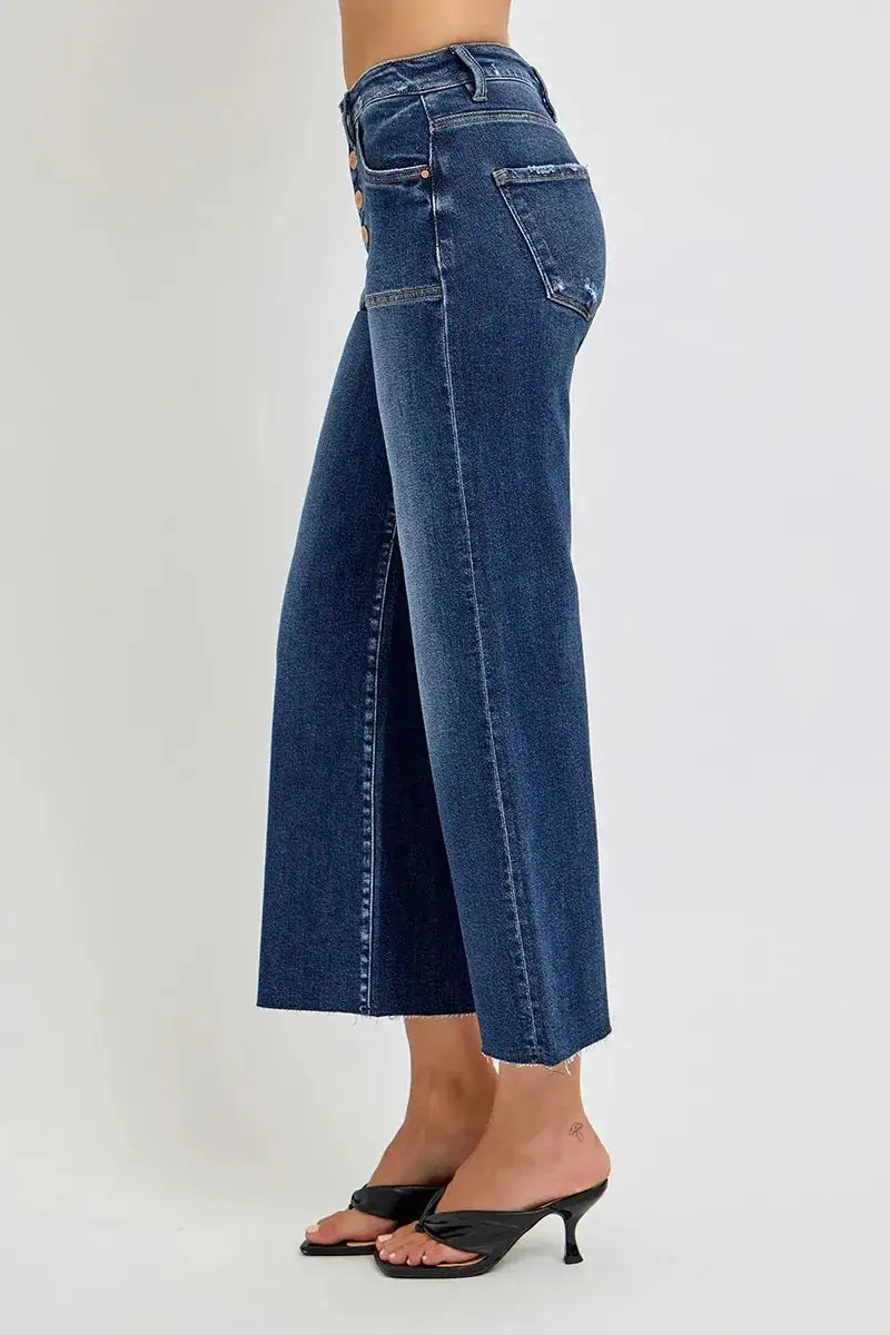 Easy High Waist Wide Leg Button Denim Jeans