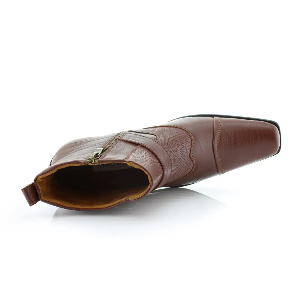 Faux-Leather Embossed Pointed-Toe Chelsea Boots