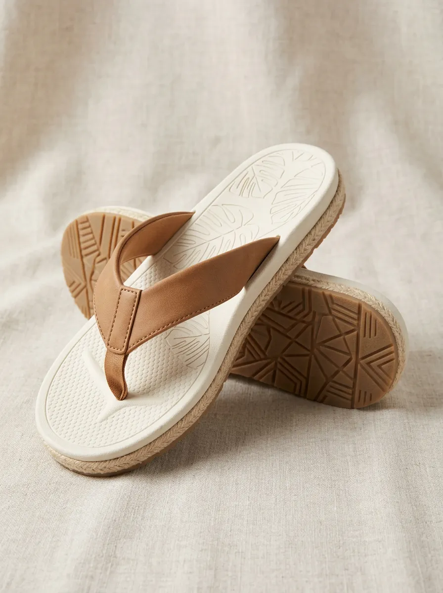 Women's Leaf Print Flat Flip Flops