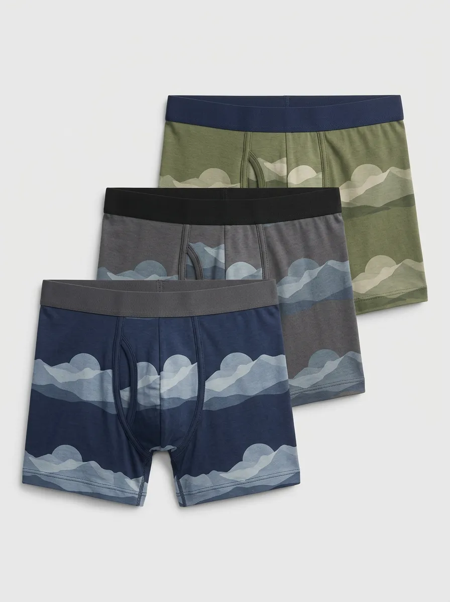 Men's 3-Pack Landscape-Cloud Contoured-Pouch Trunks