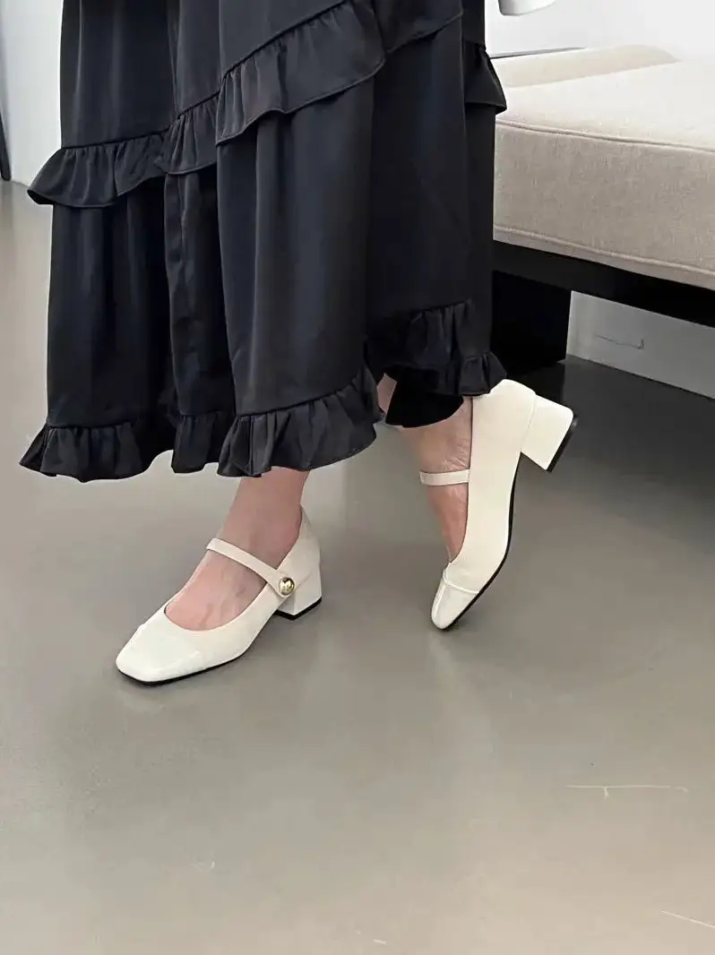 Buckle-Detail Loafer Square-Toe Pumps