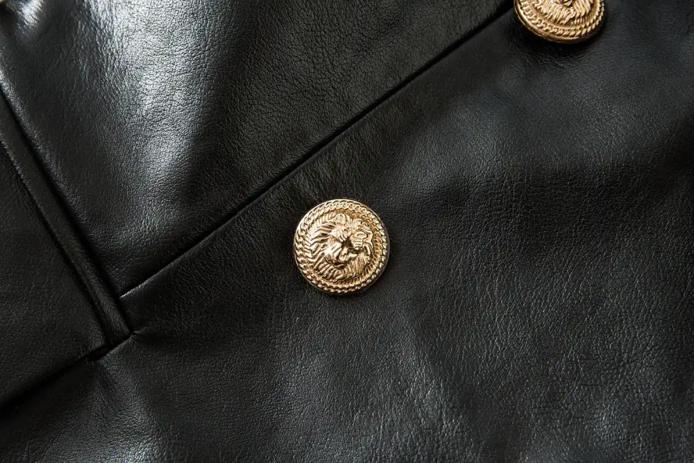 Metal Button Leather Blazer