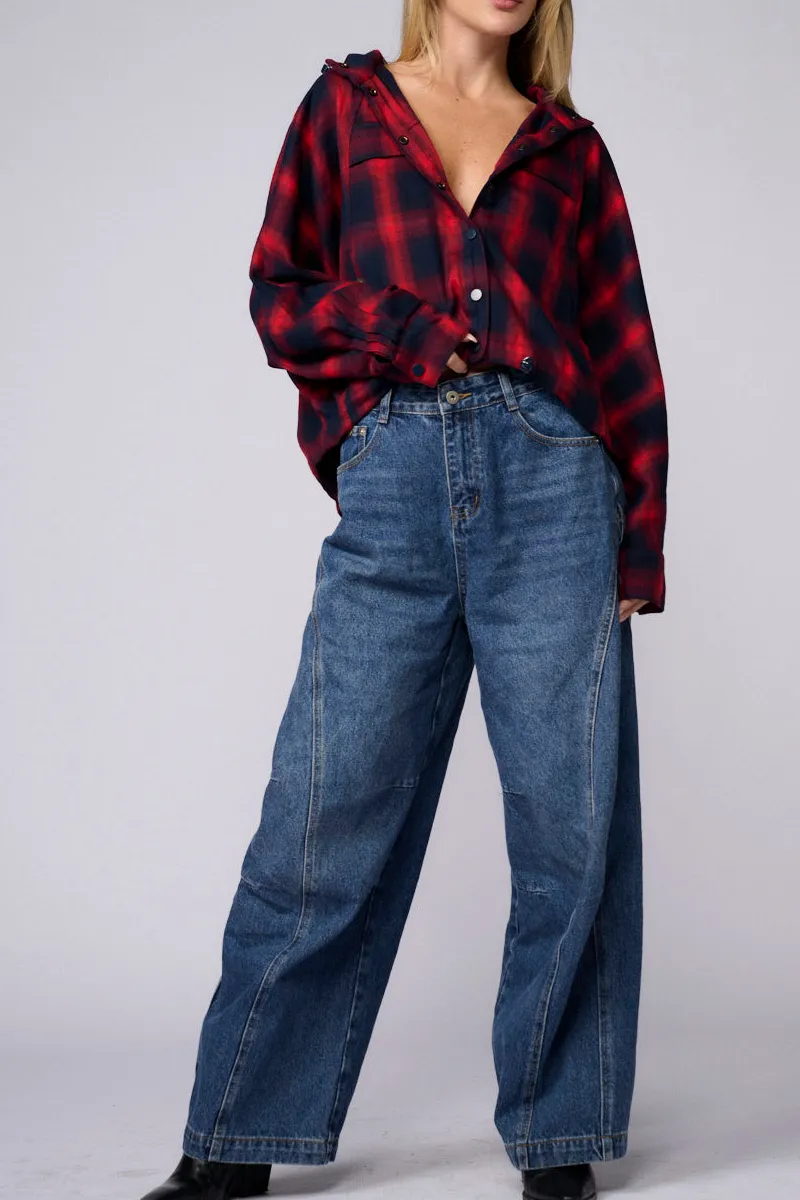 Stitch Detail Wide Leg Jeans