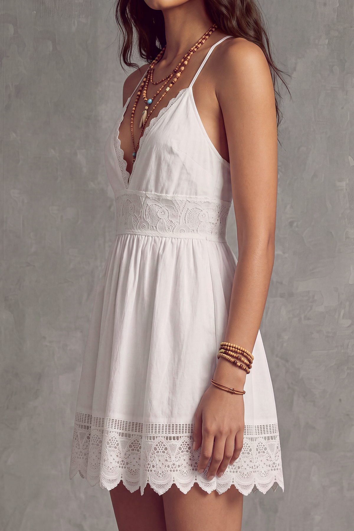 Plunge Neck Spaghetti Strap Lace Mini Dress