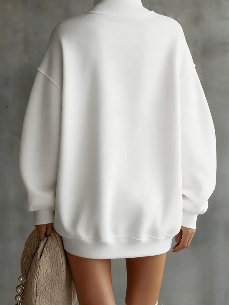 Long Sleeve Relaxed Solid Color Split Joint High Neck Mini Dress