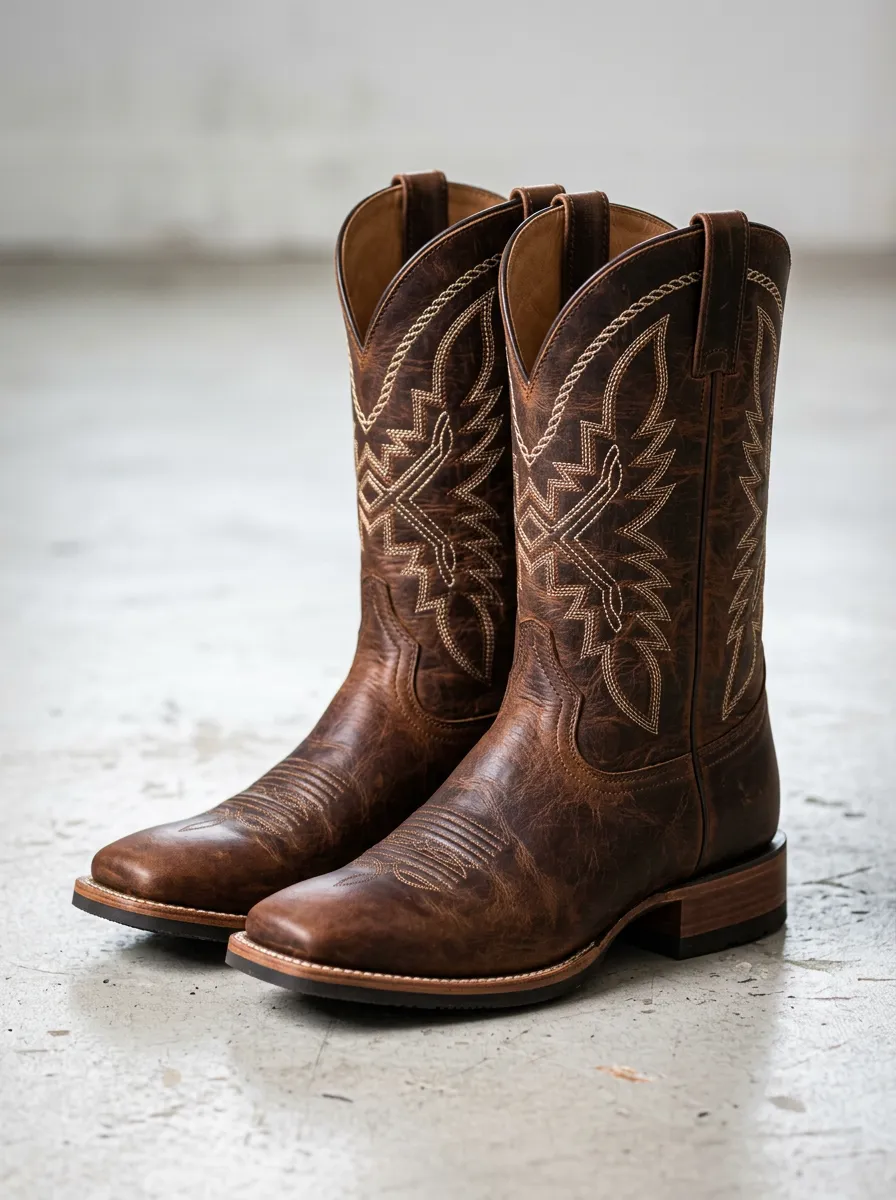 Outlaw-Inspired Embroidered Distressed Leather-Look Pattern Men's Western Cowboy Boots