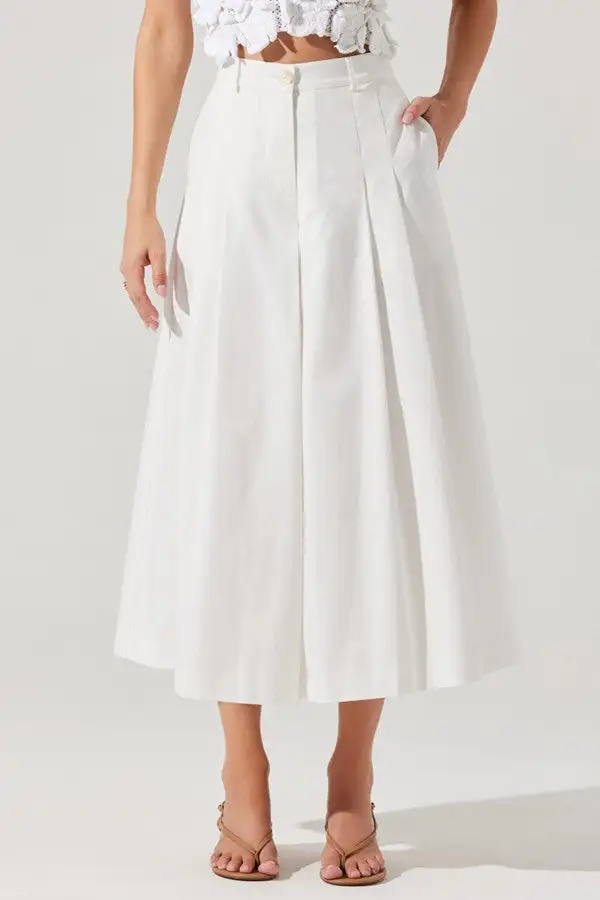 White Pleated High Waist Culottes