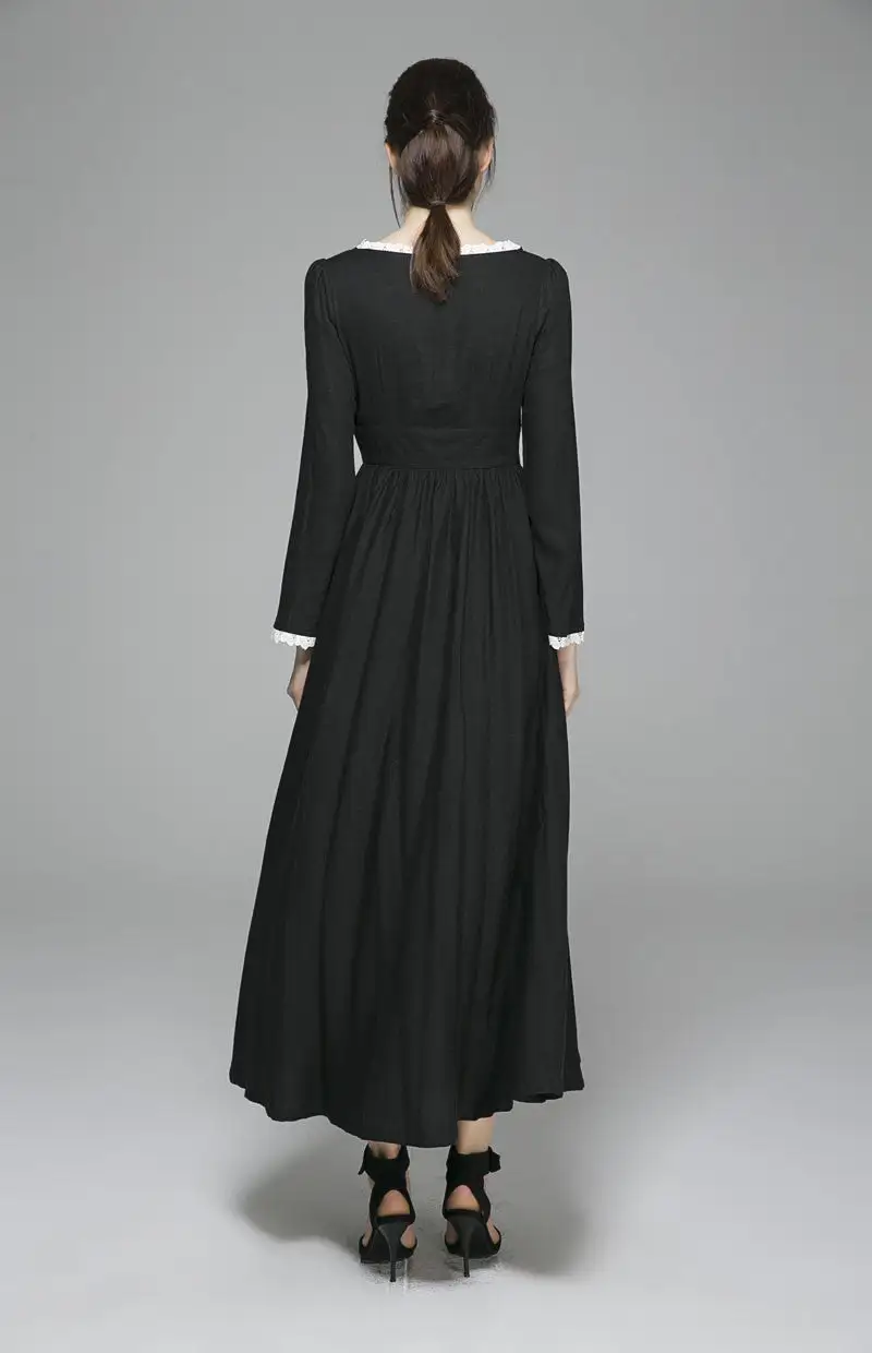 Refined Linen Blend Pleated Long Sleeve Maxi Dress