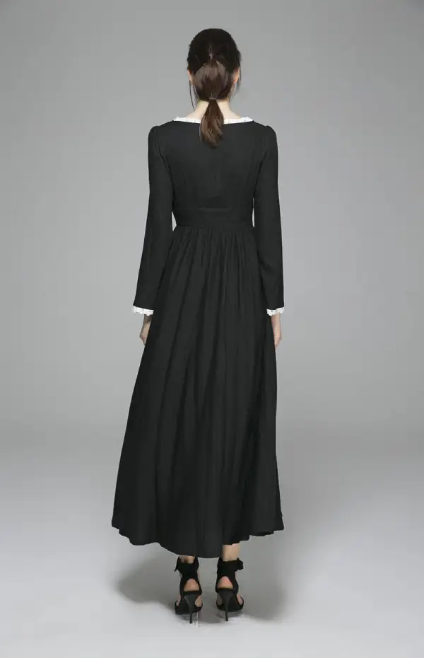 Refined Linen Blend Pleated Long Sleeve Maxi Dress