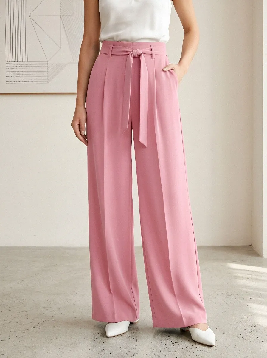 Classic High-Waist Draped Women's Wide-Leg Trousers