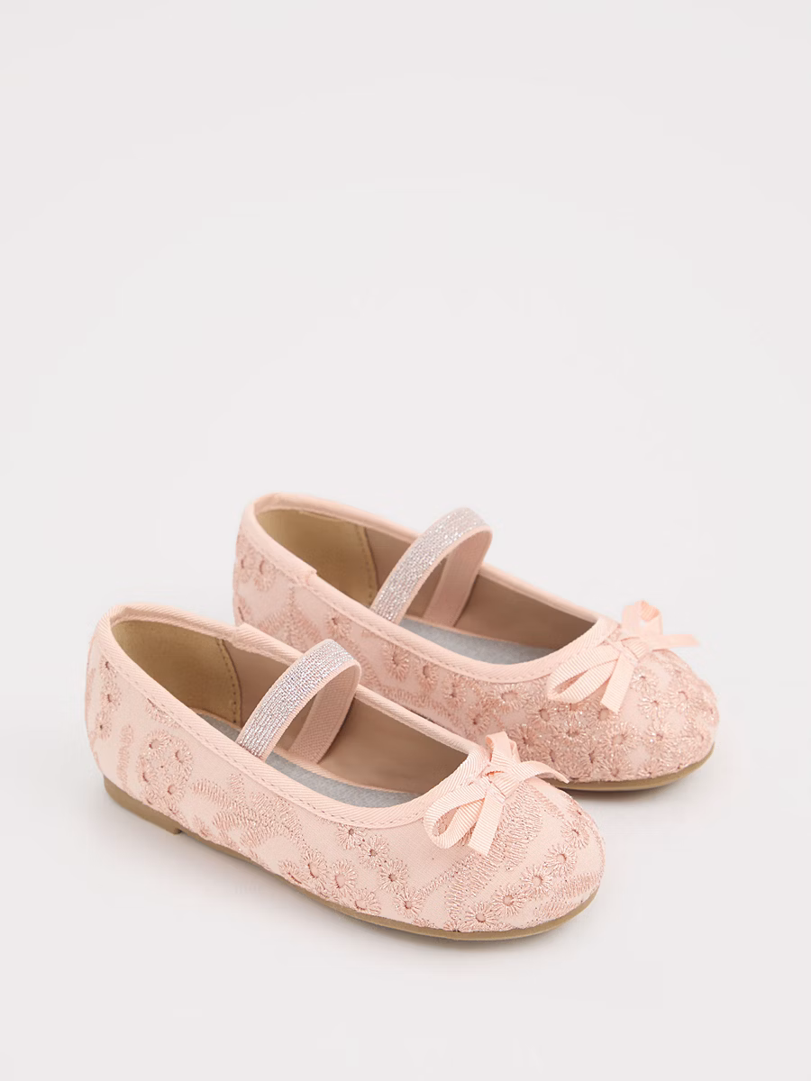 Light Pink Broderie Flower Ballet Shoes detail 2