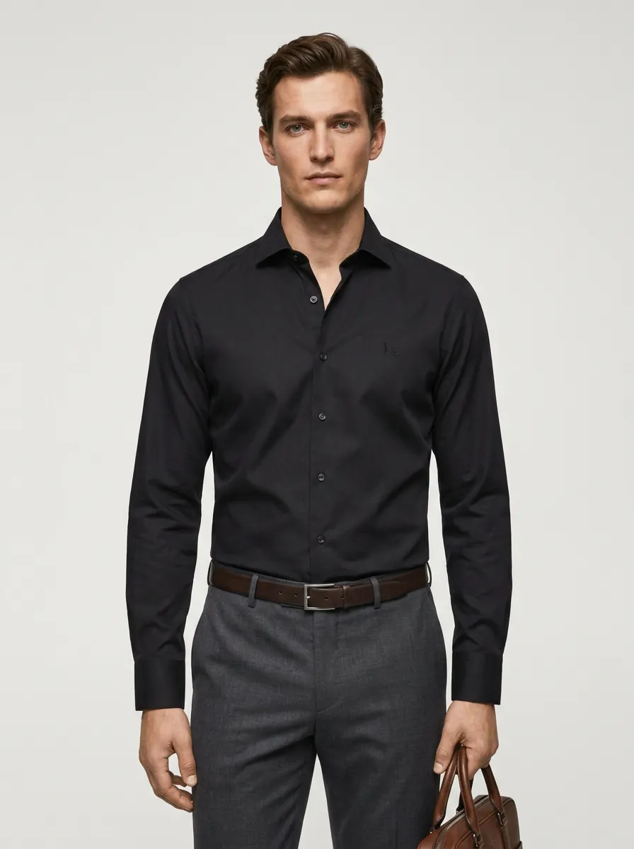 Men's Business Casual Non-Iron Cotton Embroidered Logo Shirt