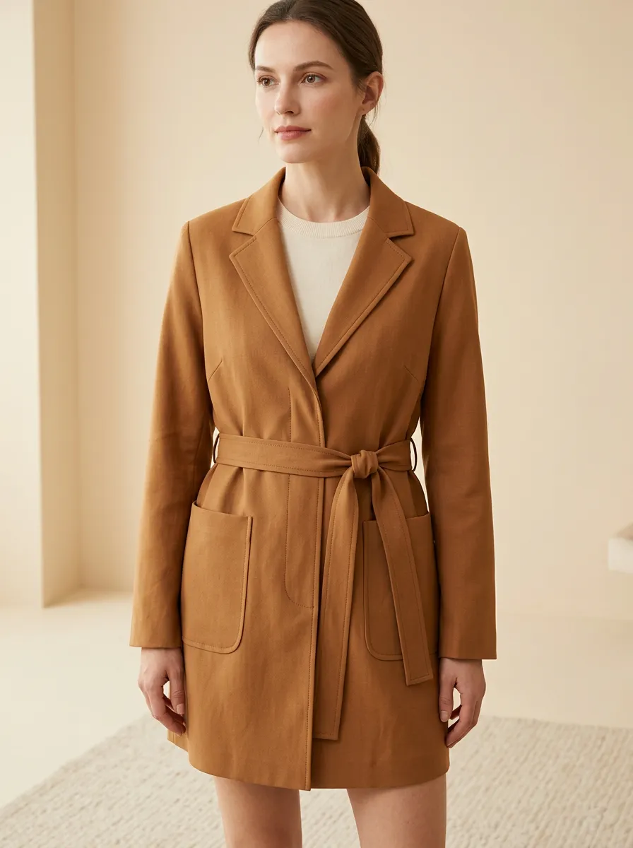 Belted Lapel Outerwear Coat